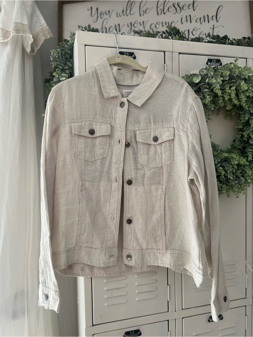 Jones New York Light Beige Linen Jean Jacket